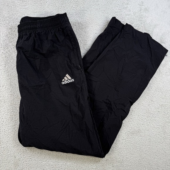 Vintage Adidas Windbreaker Pants Mens Medium Black Nylon Gym Drawstring Active - Picture 1 of 9